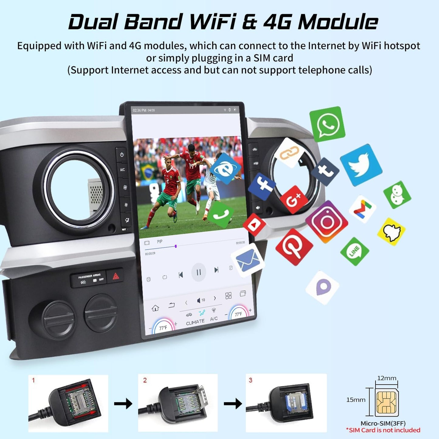 Cidava 13 Inch Car Radio for Toyota Tacoma 2016-2023, T-Style Car Stereo