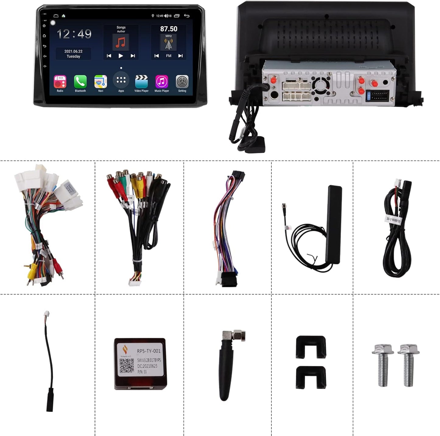 Car Stereo for Toyota Corolla 2019 2020 2021, Car Audio Receiver with Bluetooth, Video/Music Player, AM/FM, Touch Screen, Android Auto/CarPlay