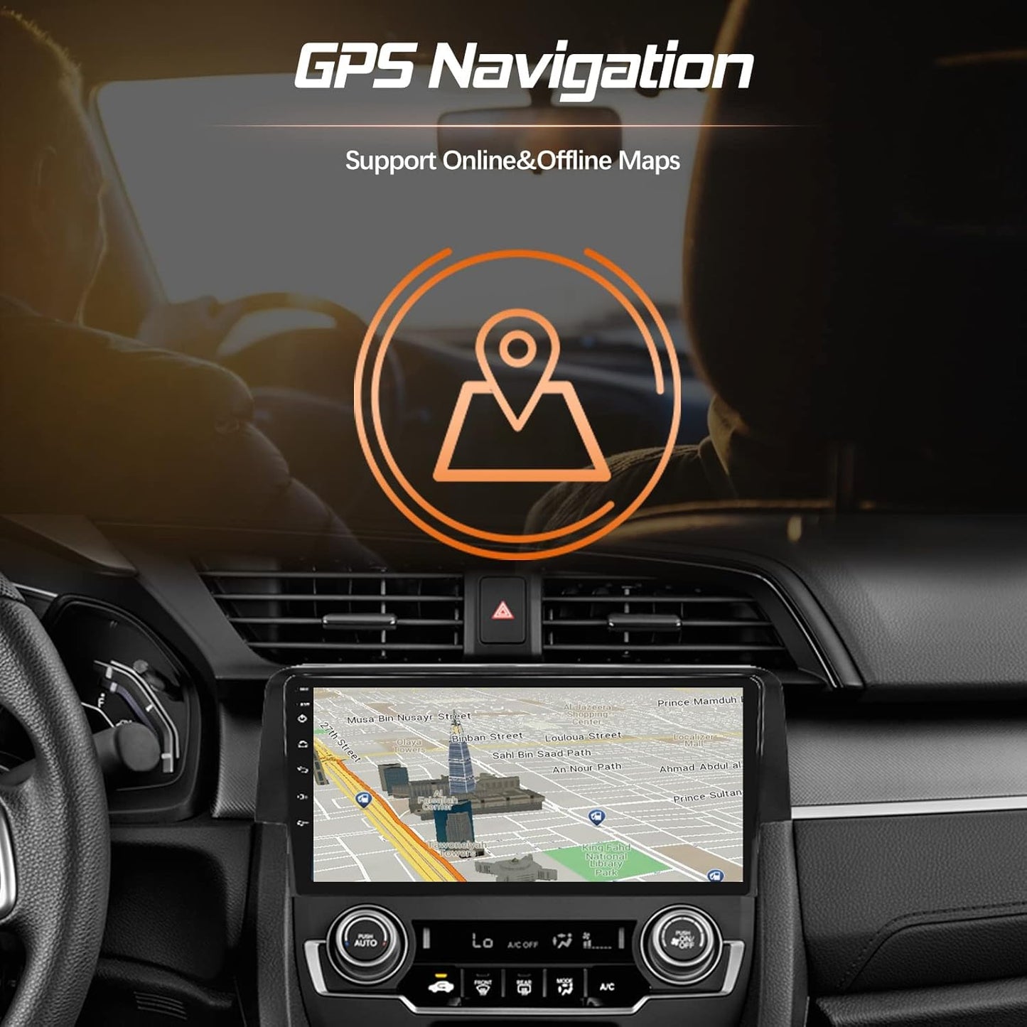 Car Stereo with Carplay and Android Auto for Honda Civic 2016 2017 2018 2019 2020 2021, Touchscreen Car Audio Receiver, Car Multimedia Player, AM/FM Radio, AUX Input, IPI, SIM Card Slot