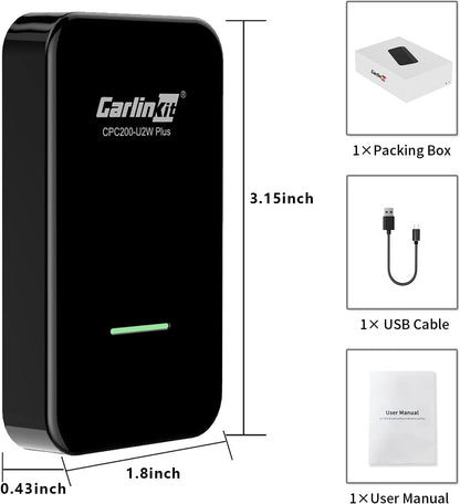 Cidava Wireless CarPlay Adapter, Compatible with Factory Wired CarPlay Cars (Model Year: 2019 to 2022), Wireless CarPlay Dongle Convert Wired to Wireless CarPlay, CPC200-U2W-Plus Black