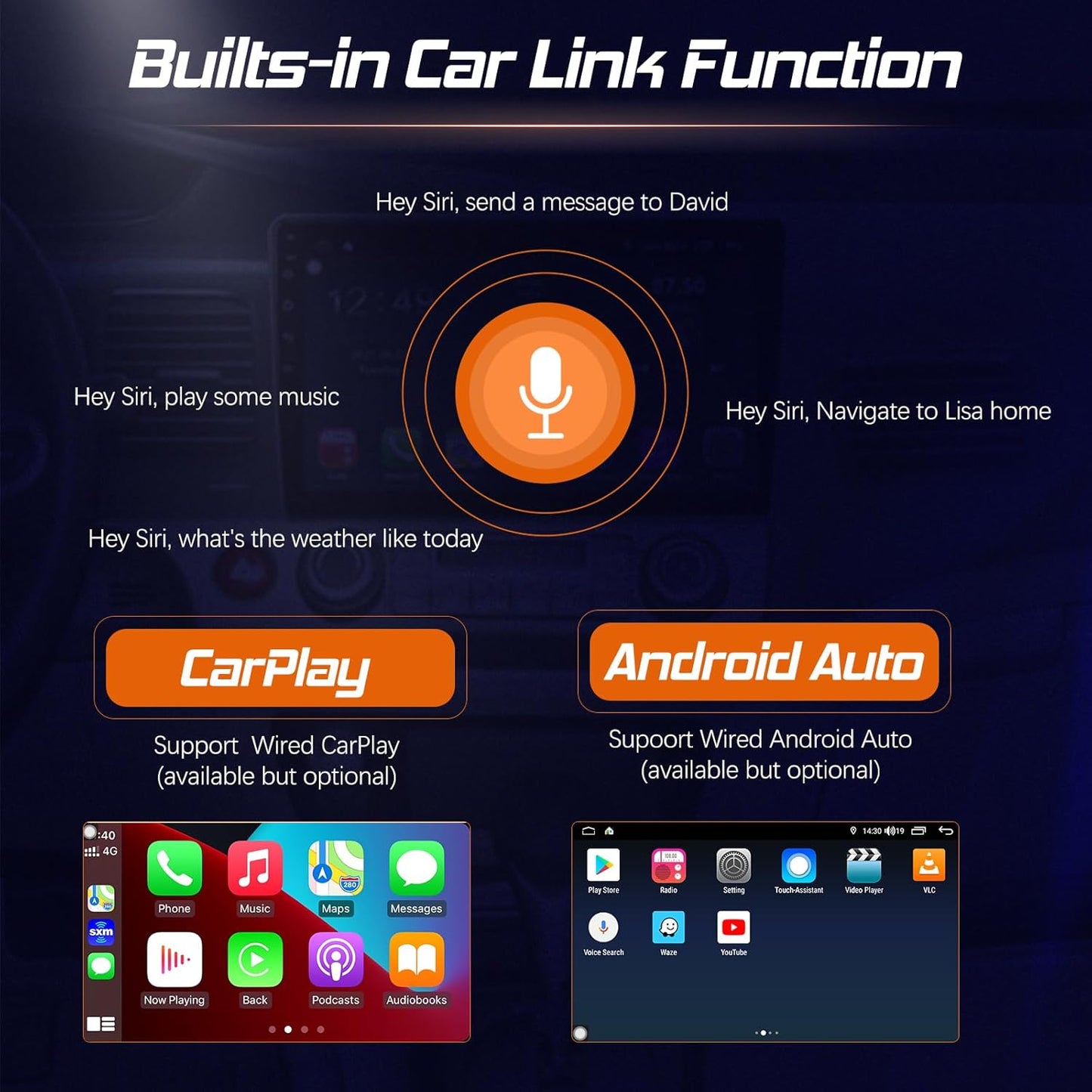 Car Stereo for Honda Civic 2006 2007 2008 2010 2011, Apple Carplay & Android Auto, 10'' HD IPS Touchscreen Car Audio Receiver, Car Multimedia Player with SIM Card Slot, AM/FM Radio, AUX Input