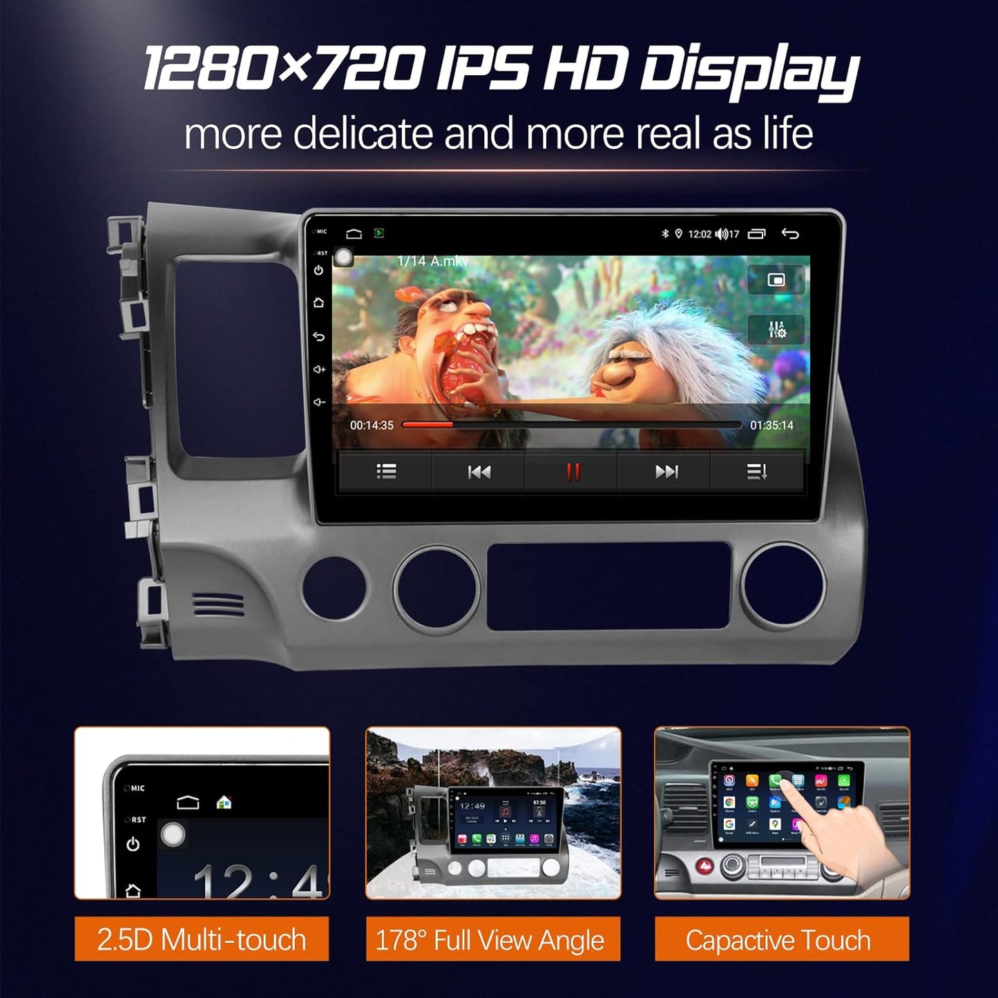 Car Stereo for Honda Civic 2006 2007 2008 2010 2011, Apple Carplay & Android Auto, 10'' HD IPS Touchscreen Car Audio Receiver, Car Multimedia Player with SIM Card Slot, AM/FM Radio, AUX Input