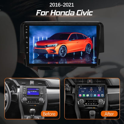 Car Stereo with Carplay and Android Auto for Honda Civic 2016 2017 2018 2019 2020 2021, Touchscreen Car Audio Receiver, Car Multimedia Player, AM/FM Radio, AUX Input, IPI, SIM Card Slot