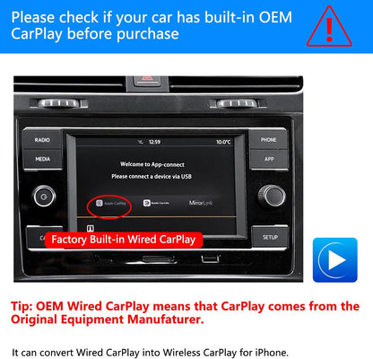 Cidava Wireless CarPlay Adapter, Compatible with Factory Wired CarPlay Cars (Model Year: 2019 to 2022), Wireless CarPlay Dongle Convert Wired to Wireless CarPlay, CPC200-U2W-Plus Black