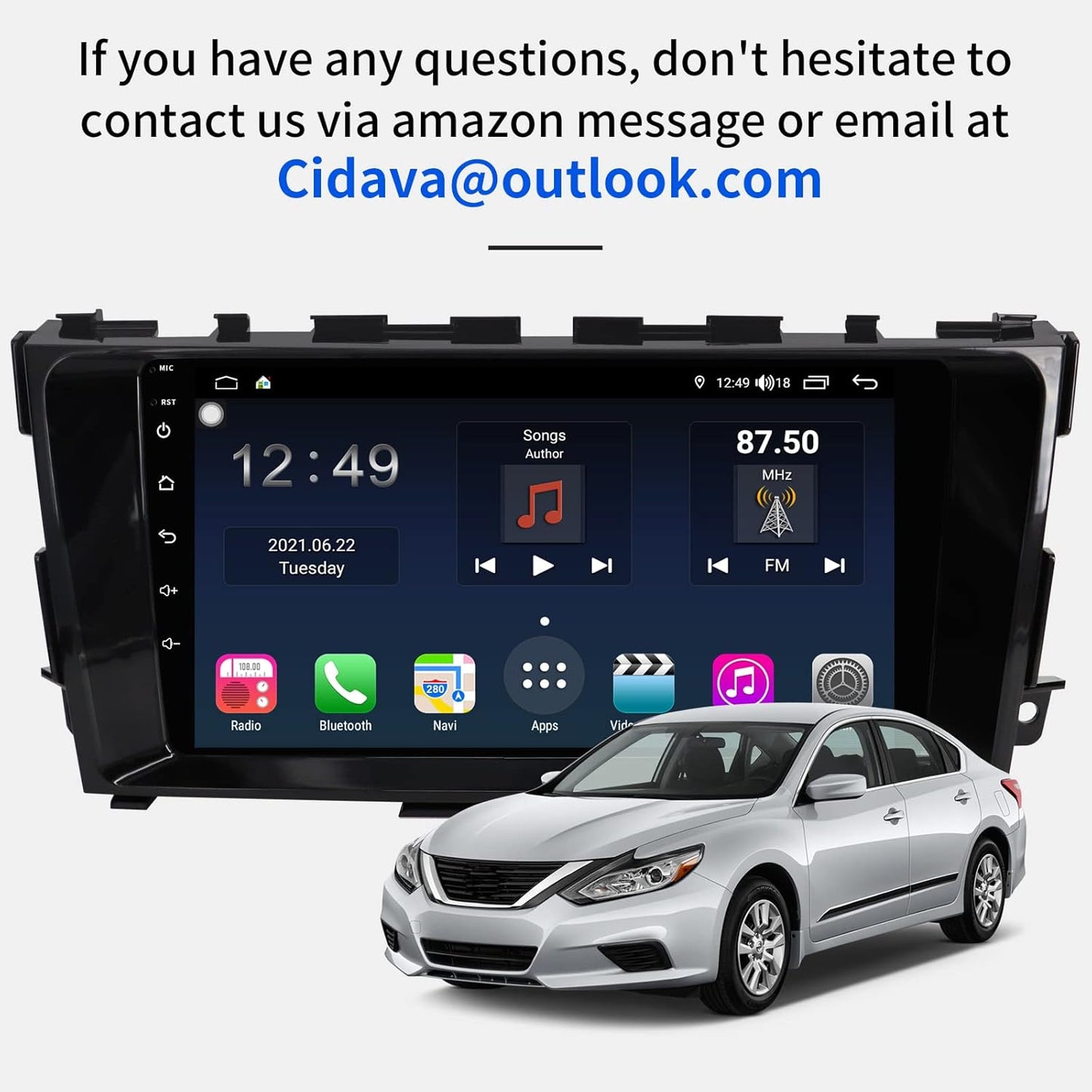 Car Stereo for Nissan Altima/Teana2014 2015 2016 2017 2018, Apple Carplay & Android Auto, 9inch HD IPS Touchscreen Car Audio Receiver, Car Multimedia Player with SIM Card Slot, AM/FM Radio, AUX Input