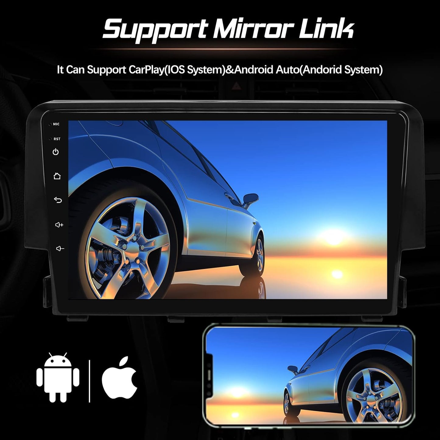 Car Stereo with Carplay and Android Auto for Honda Civic 2016 2017 2018 2019 2020 2021, Touchscreen Car Audio Receiver, Car Multimedia Player, AM/FM Radio, AUX Input, IPI, SIM Card Slot