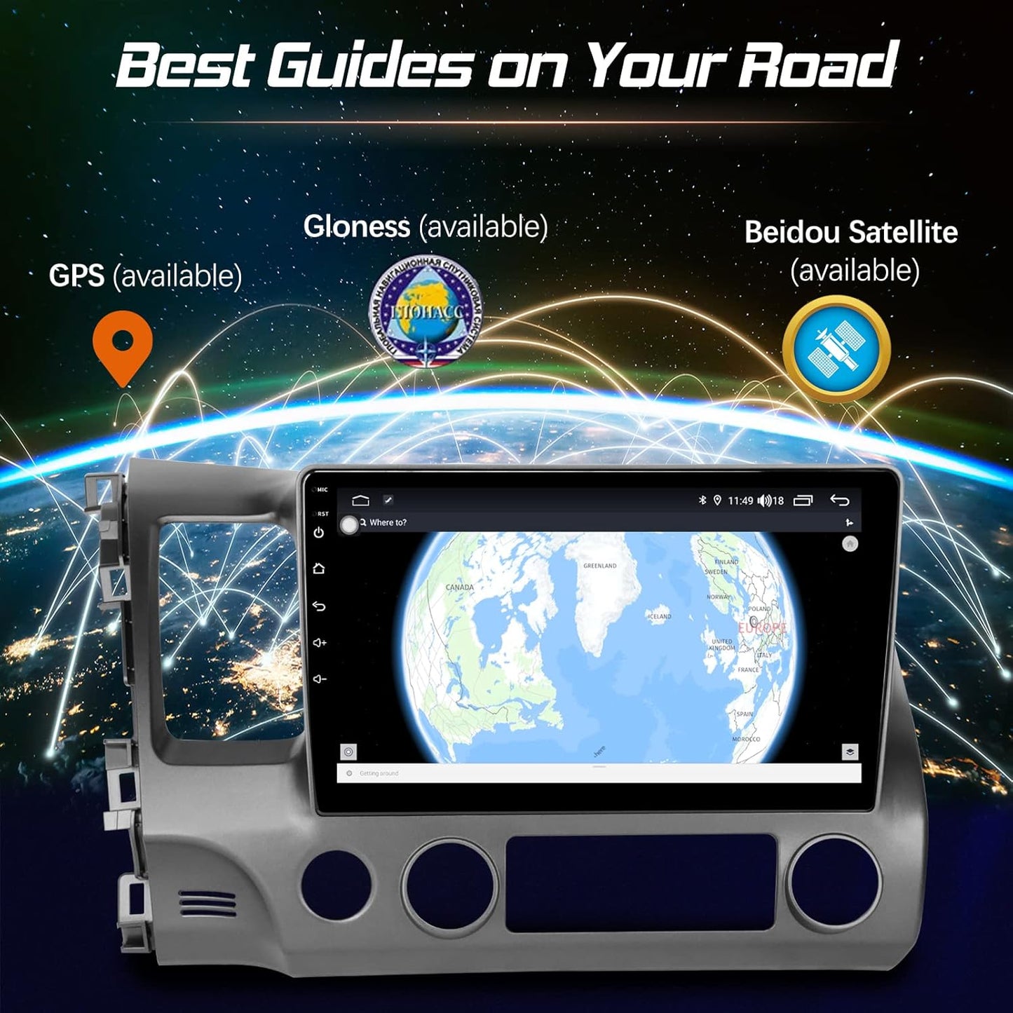 Car Stereo for Honda Civic 2006 2007 2008 2010 2011, Apple Carplay & Android Auto, 10'' HD IPS Touchscreen Car Audio Receiver, Car Multimedia Player with SIM Card Slot, AM/FM Radio, AUX Input