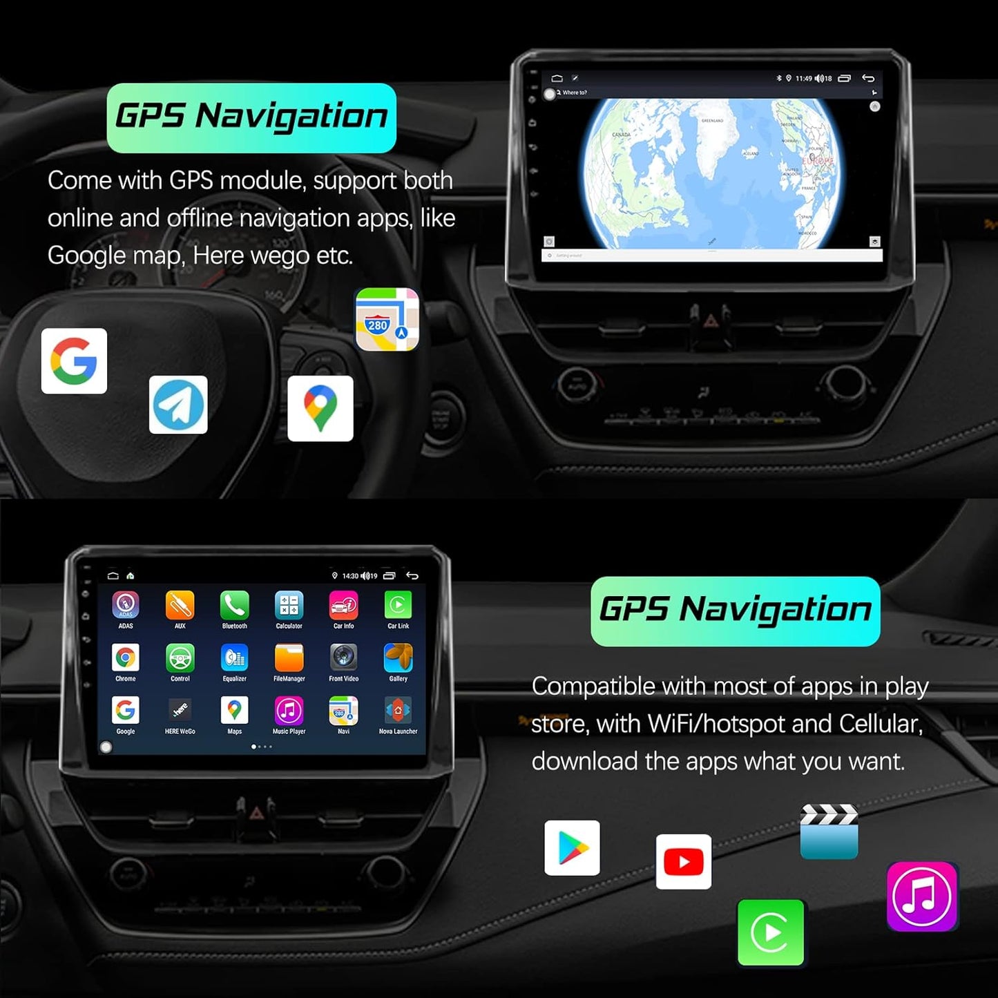 Car Stereo for Toyota Corolla 2019 2020 2021, Car Audio Receiver with Bluetooth, Video/Music Player, AM/FM, Touch Screen, Android Auto/CarPlay