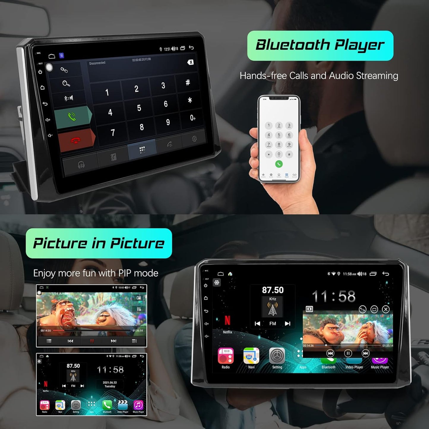 Car Stereo for Toyota Corolla 2019 2020 2021, Car Audio Receiver with Bluetooth, Video/Music Player, AM/FM, Touch Screen, Android Auto/CarPlay