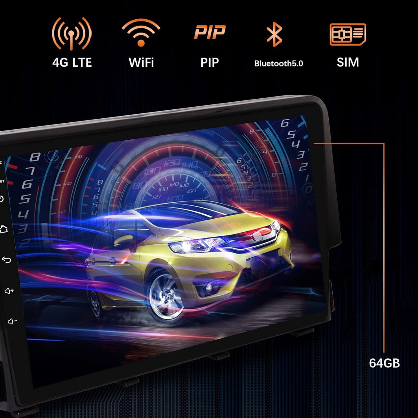 Car Stereo with Carplay and Android Auto for Honda Civic 2016 2017 2018 2019 2020 2021, Touchscreen Car Audio Receiver, Car Multimedia Player, AM/FM Radio, AUX Input, IPI, SIM Card Slot