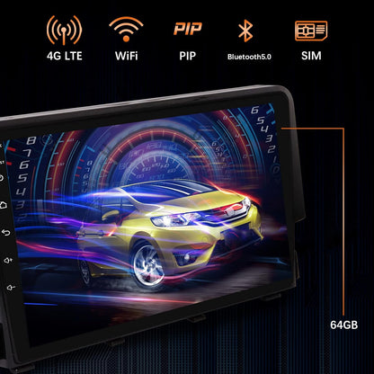 Car Stereo with Carplay and Android Auto for Honda Civic 2016 2017 2018 2019 2020 2021, Touchscreen Car Audio Receiver, Car Multimedia Player, AM/FM Radio, AUX Input, IPI, SIM Card Slot