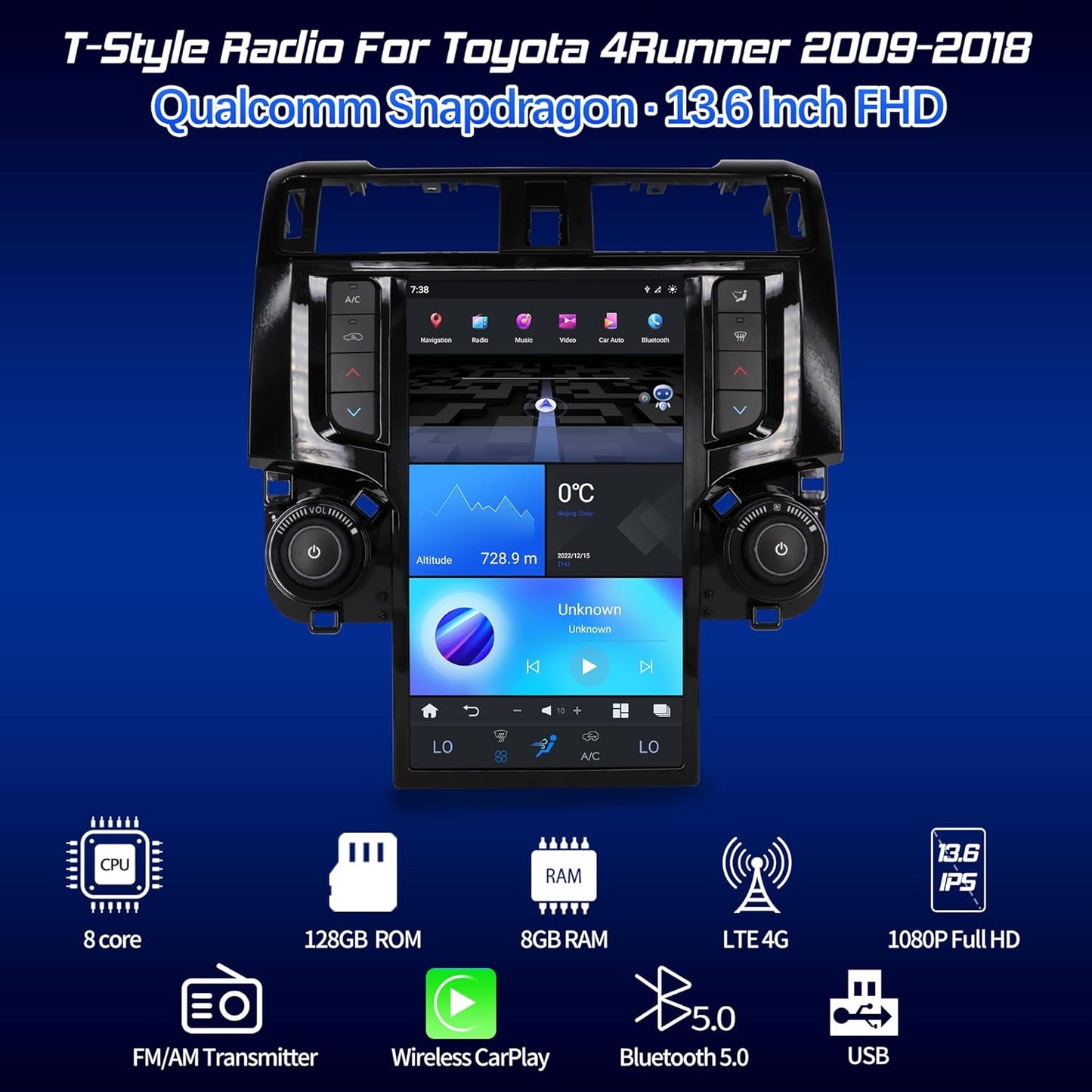 Cidava 13.6 inch Android Car Radio for Toyota 4Runner 2009-2018