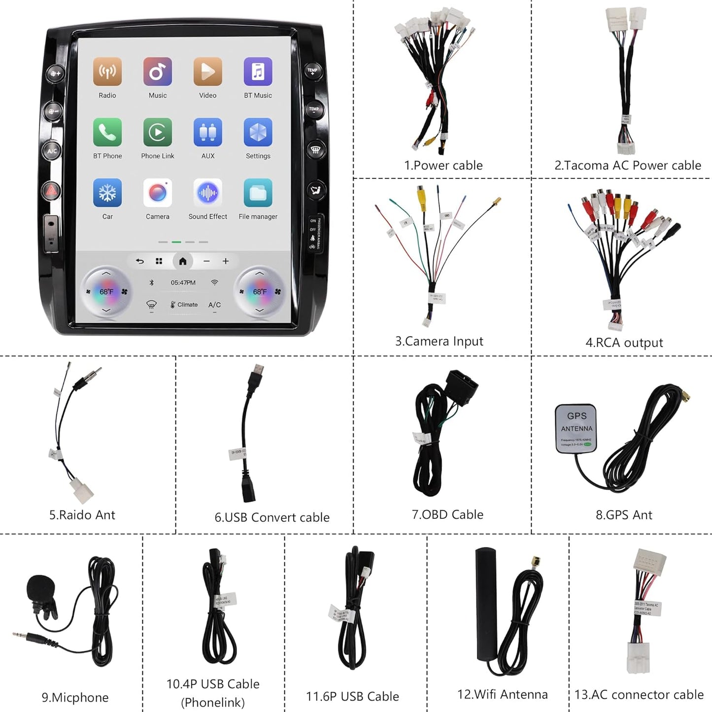 Cidava 12.1 inch T-Style Car Radio, CarPlay Stereo for Toyota Tacoma 2005-2015