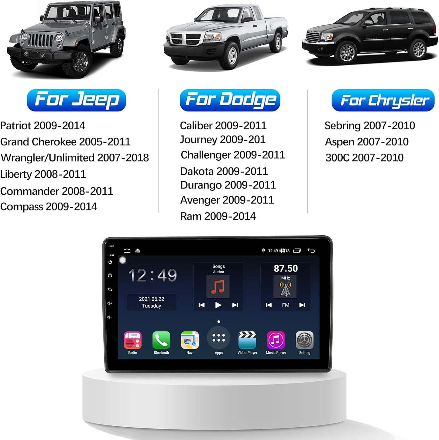 Android Car Stereo, Car Multimedia Player with Apple CarPlay & Android Auto, 10'' HD Touchscreen Car Radio
