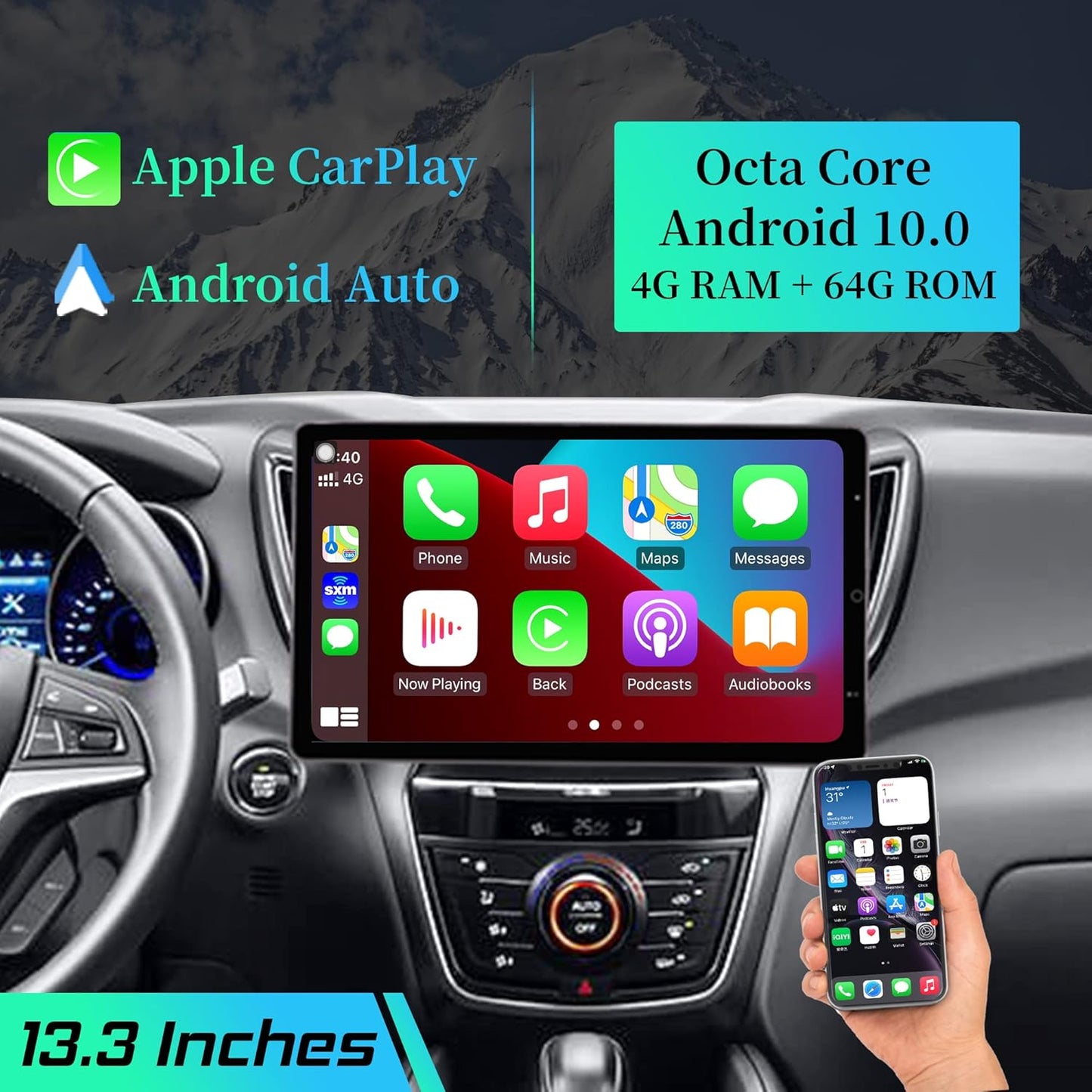 Cidava 13.3 Inch Double Din Car Stereo Android Head Unit, Universal Rotating Radio