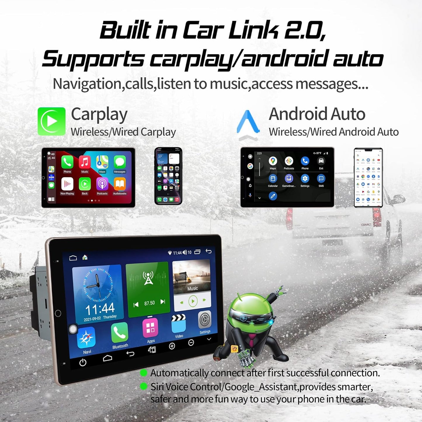 Cidava 10.1 Inch Universal Double Din Car Stereo Carplay Radio
