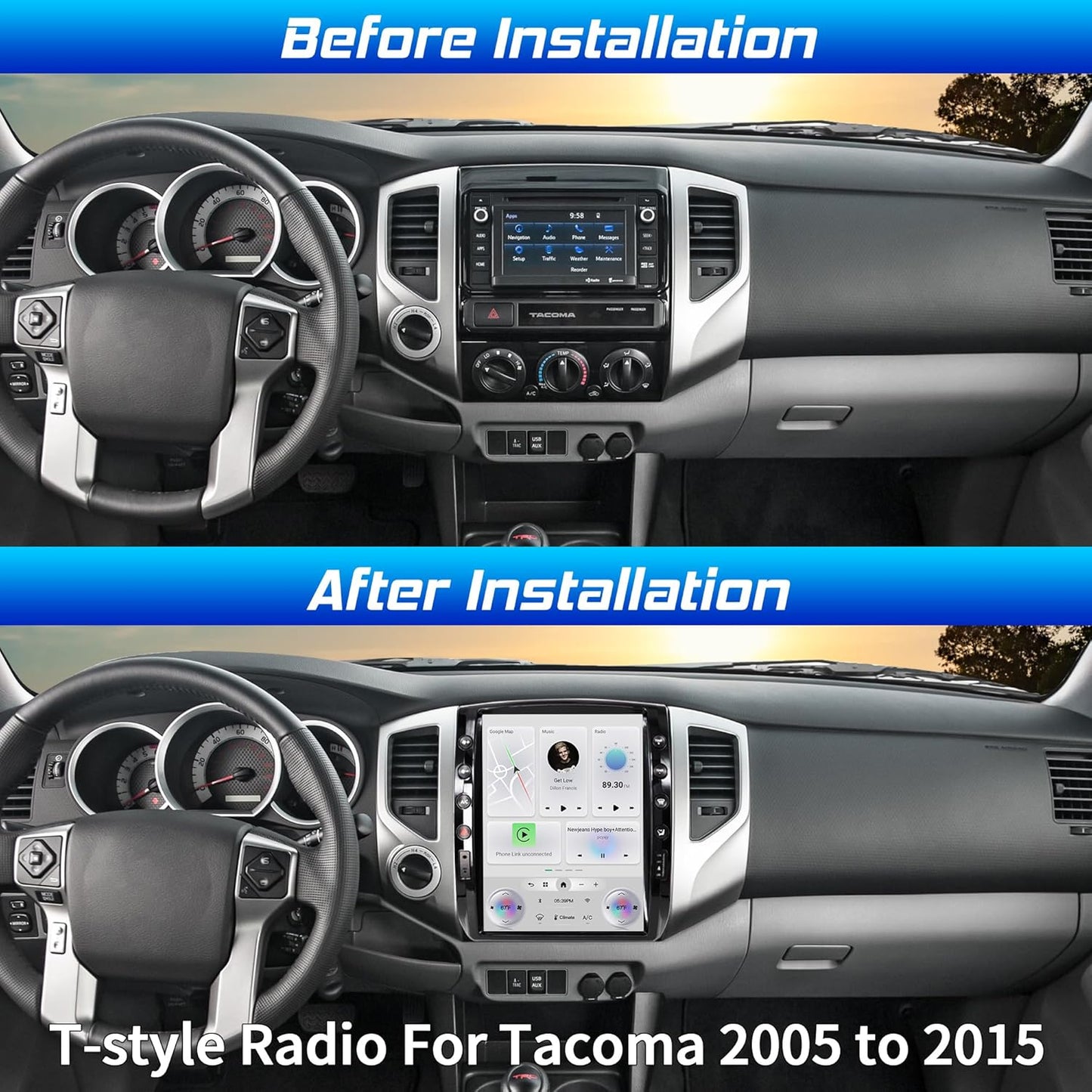 Cidava 12.1 inch T-Style Car Radio, CarPlay Stereo for Toyota Tacoma 2005-2015