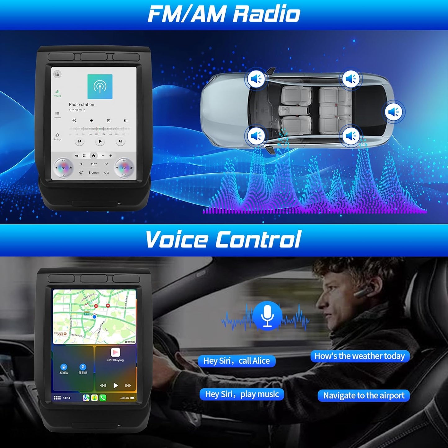 Cidava F150 T-Style Car Radio, CarPlay Stereo for F150 2015-2022, F250/F350/F450 2017-2022