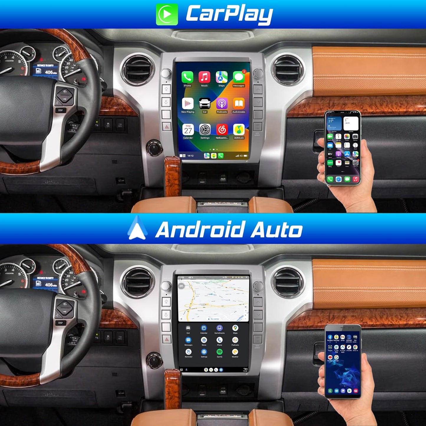Cidava 12.1 Inch T-Style Car Radio, CarPlay Stereo for Toyota Tundra 2014-2021