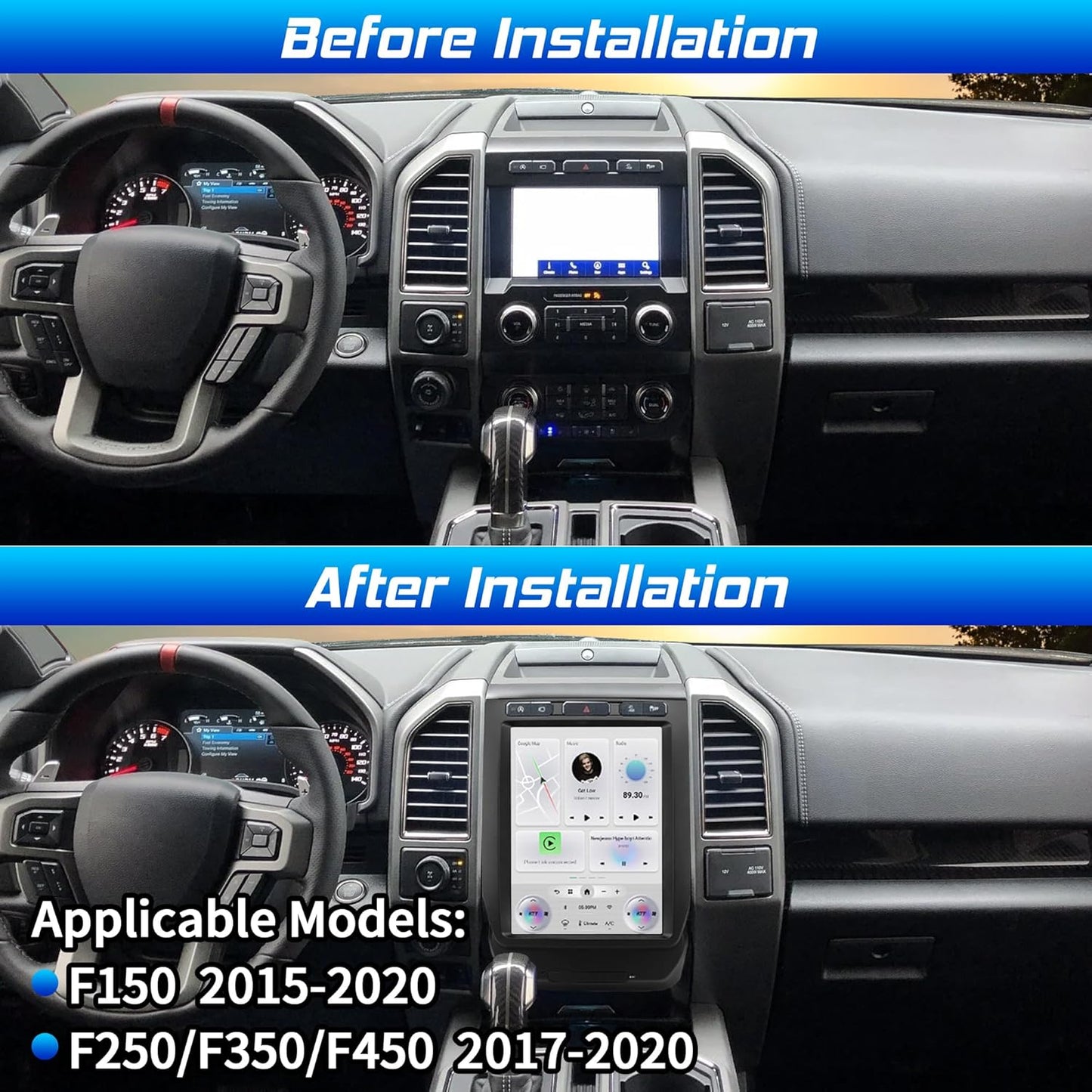 Cidava F150 T-Style Car Radio, CarPlay Stereo for F150 2015-2022, F250/F350/F450 2017-2022