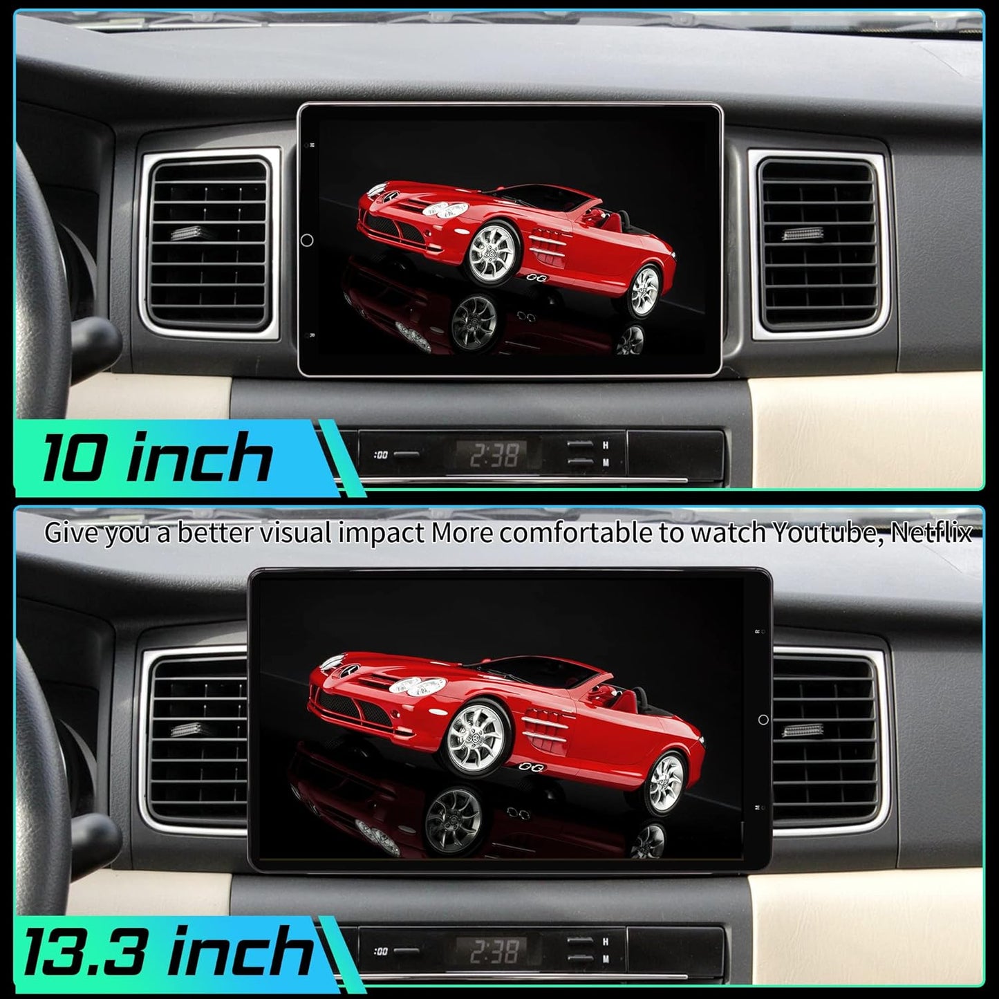 Cidava 13.3 Inch Double Din Car Stereo Android Head Unit, Universal Rotating Radio