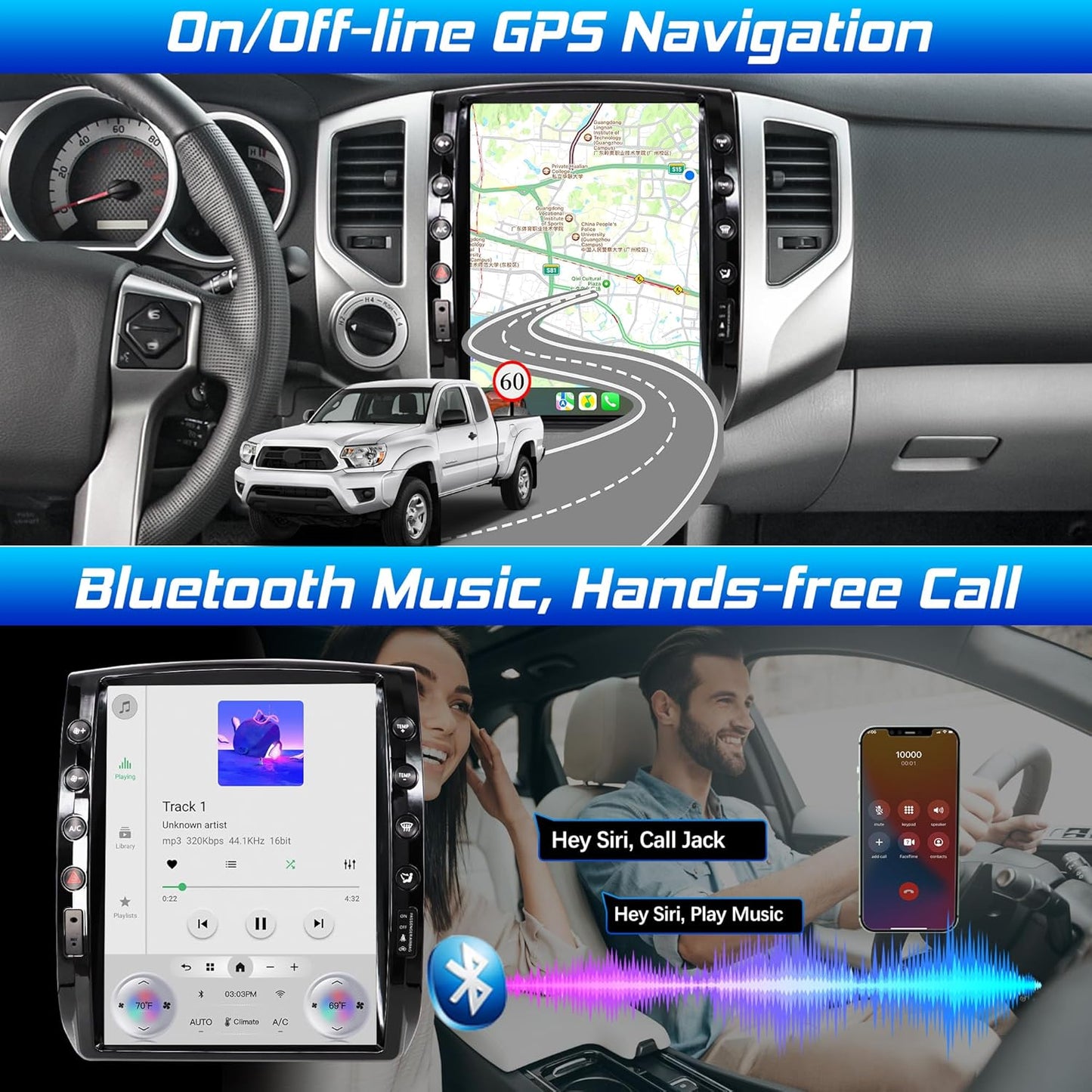 Cidava 12.1 inch T-Style Car Radio, CarPlay Stereo for Toyota Tacoma 2005-2015
