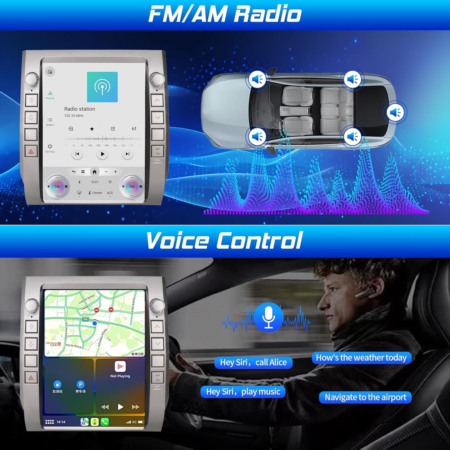 Cidava 12.1 Inch T-Style Car Radio, CarPlay Stereo for Toyota Tundra 2014-2021